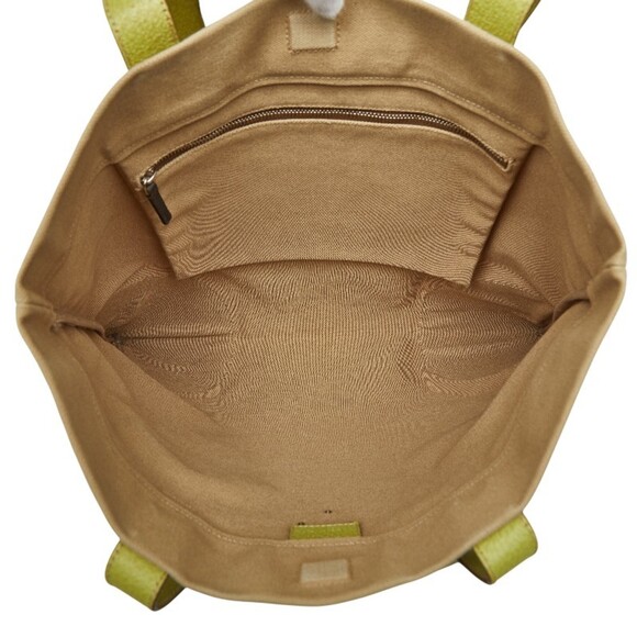 Prada Triangle Logo Plate Tote Bag Handbag Beige Green Canvas Leather Women's... - Picture 7 of 9